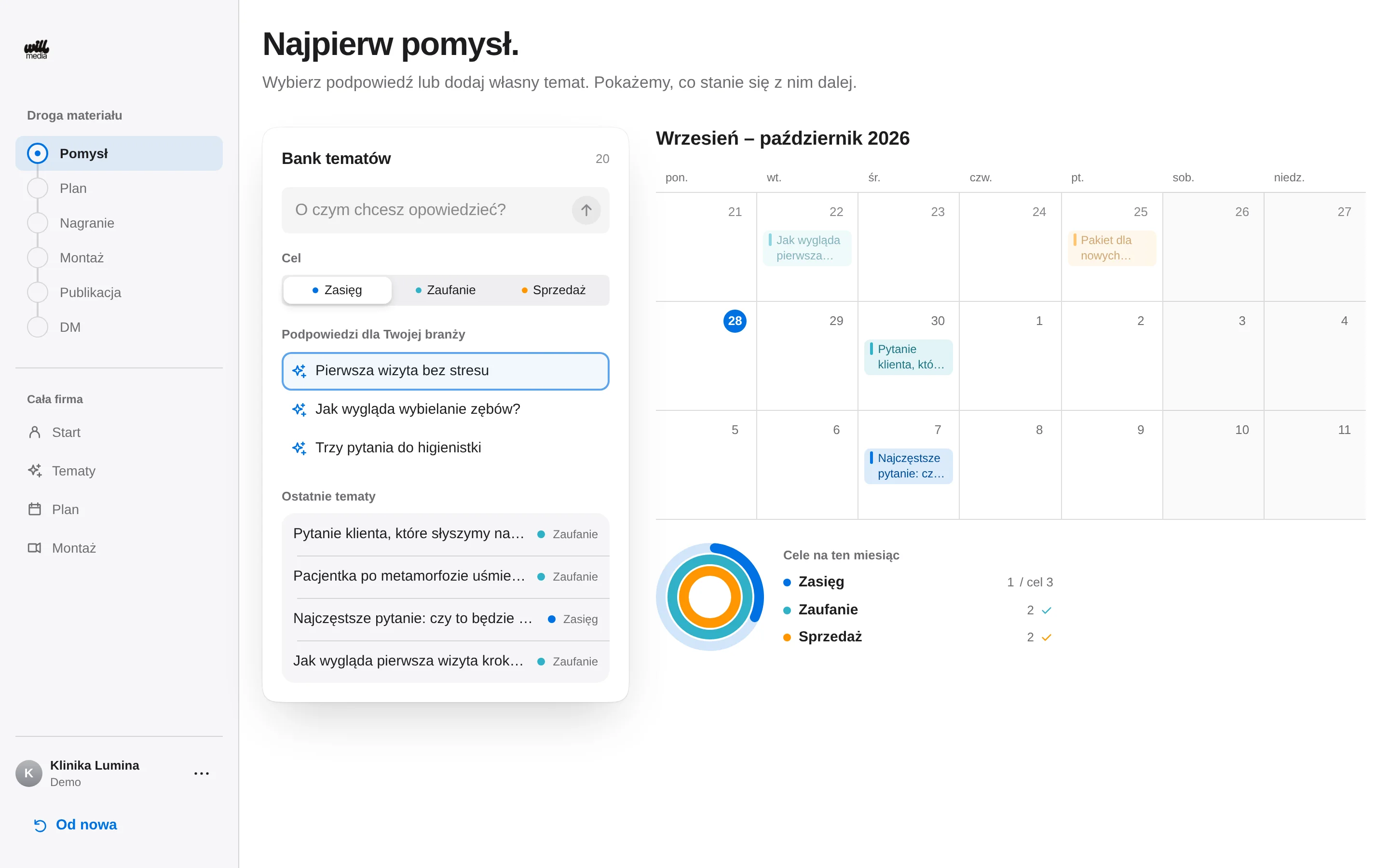 Will App: bank tematów i kalendarz miesiąca